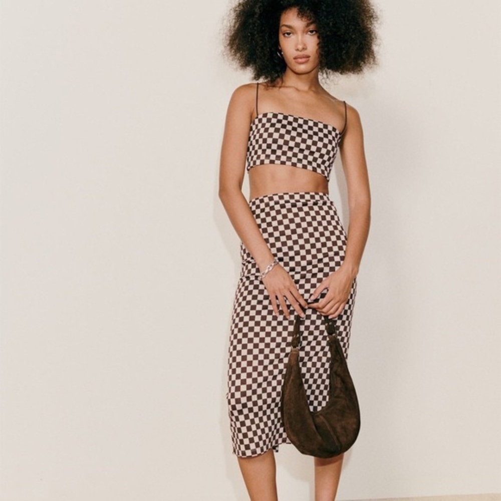 Reformation Callista Knit Two Piece in Brown Check sz Medium
